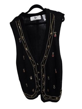 Vtg Maggie Lawrence Embellished Sweater Vest  Beaded Gem Cardigan Plus 22/24